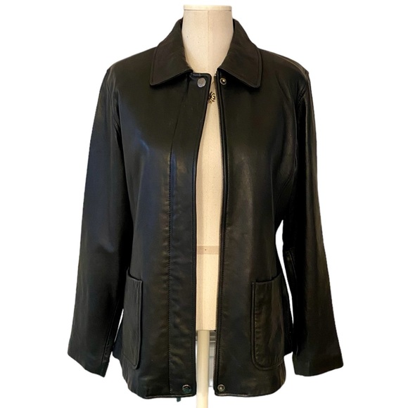 BLACK LEATHER JACKET BUTTERY SOFT COAT SLIM FIT JACKET SIZE MEDIUM ZIP UP - Picture 2 of 16